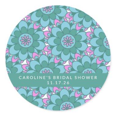 Boho Flower Groovy Green Bridal Shower Custom Classic Round Sticker