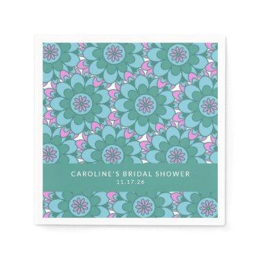 Boho Flower Groovy Green Bridal Shower Custom Napkins