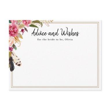 Boho  Flowers & Feathers Bridal Shower Advice Card