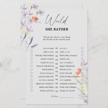 Boho Flowers Would she rather bridal shower game