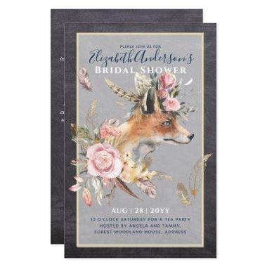 Boho FOX  Woodland Feathers Floral