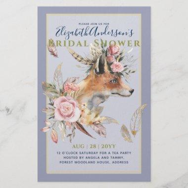 Boho FOX Bridal Shower Woodland Feathers Floral Flyer