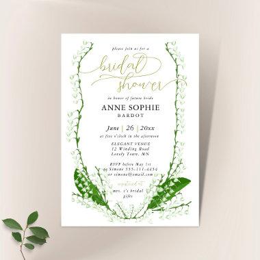 Boho Frame Elegant Lily Valley Gold Bridal Shower Invitations