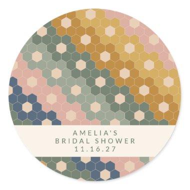 Boho Geometric Blue Green Custom Bridal Shower Classic Round Sticker