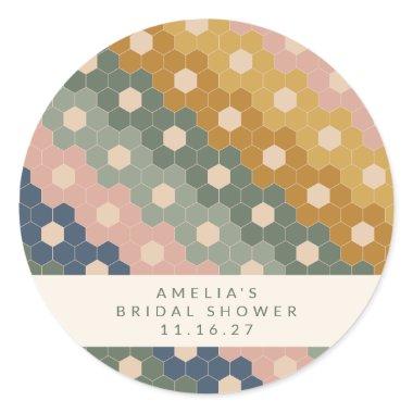 Boho Geometric Blue Green Custom Bridal Shower Classic Round Sticker