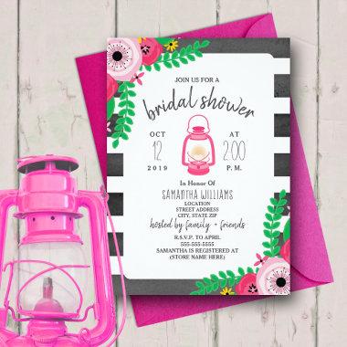 Boho Glamping Bridal Shower - Pink + Black Invitations