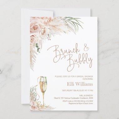 Boho Glass Floral Bridal & Bubbly Bridal Shower Invitations
