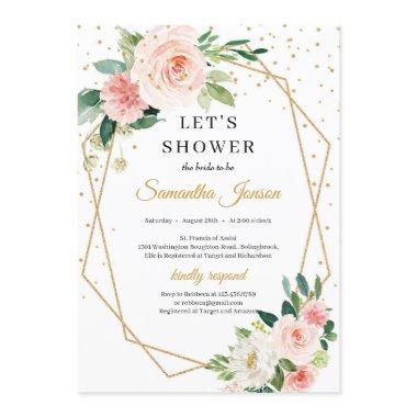 Boho gold geometric blush pink floral bridal Invitations