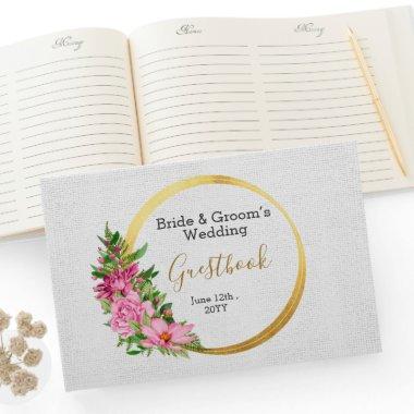 Boho Gold Pink Floral Watercolor Guest Book