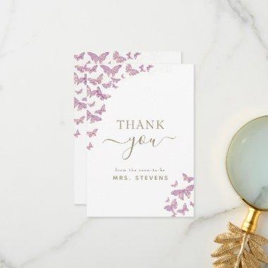 Boho Gold Purple Butterfly Bridal Shower Thank You
