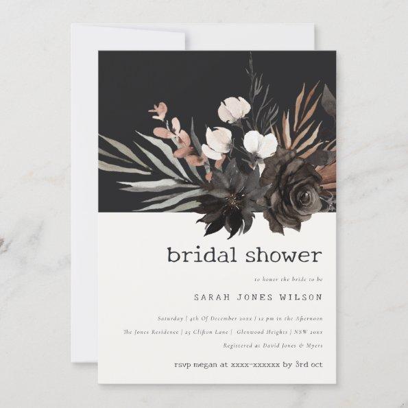 Boho Gothic Rust Black Botanical Bridal Shower Invitations