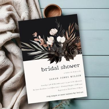 Boho Gothic Rust Black Botanical Bridal Shower Invitations