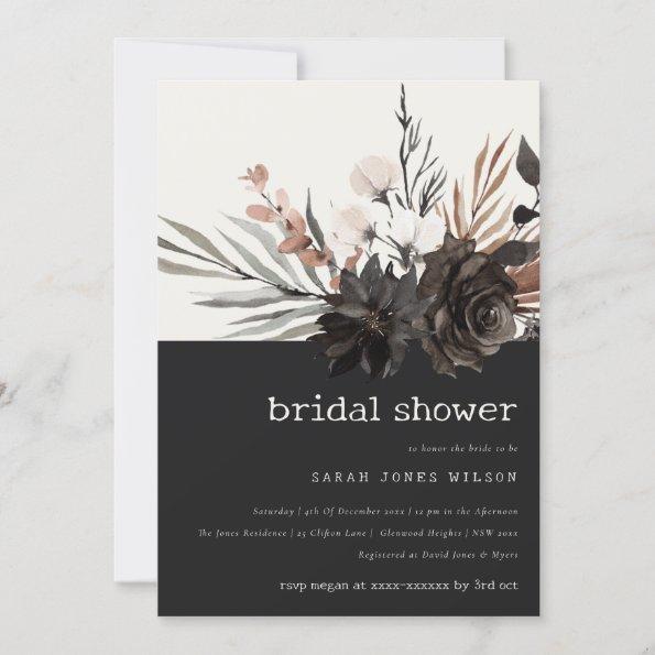Boho Gothic Rust Black Botanical Bridal Shower Invitations