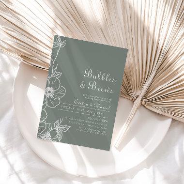 Boho Green Floral Bubbles & Brews Bridal shower  Invitations