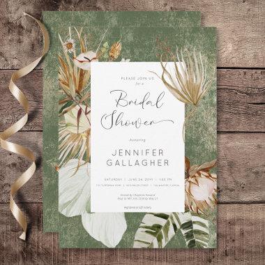 Boho Green Floral Grass Bridal Shower Invitations