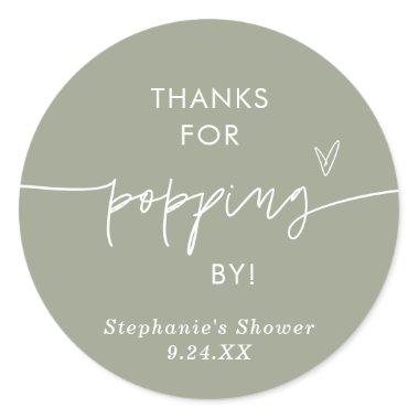 Boho Green Popcorn Favors, Thanks for Popping By Classic Round Sticker