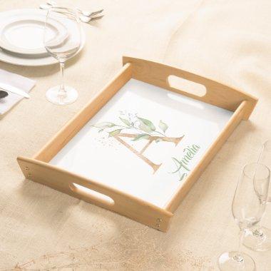 Boho greenery and gold foliage A monogram Serving Serving Tray