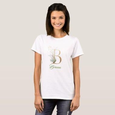 Boho greenery and gold foliage B monogram T-Shirt