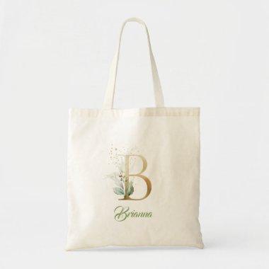 Boho greenery and gold foliage B monogram Tote Bag