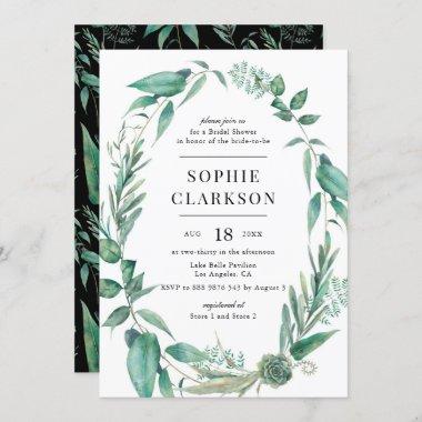 Boho Greenery and Succulents Wreath Bridal Shower Invitations