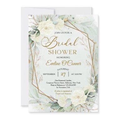 Boho greenery and white flowers faux gold frame