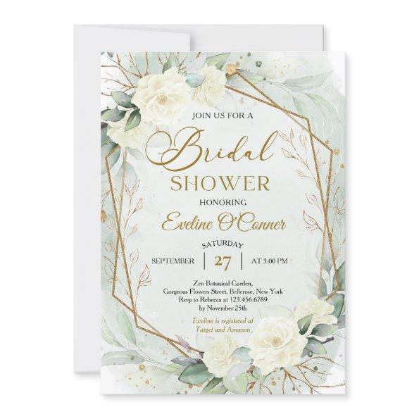 Boho greenery and white flowers faux gold frame