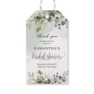 Boho greenery eucalyptus foliage wreath gold gift tags