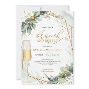 Boho greenery eucalyptus & gold brunch and bubbly Invitations