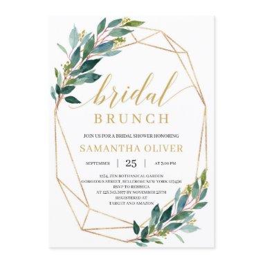 Boho greenery eucalyptus gold frame bridal brunch Invitations