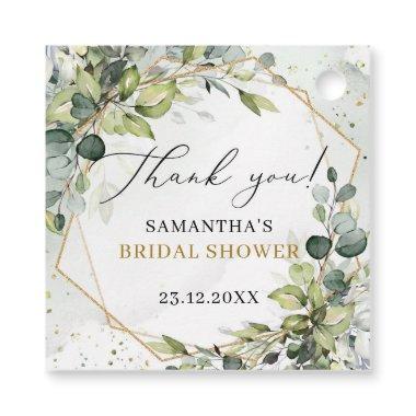 Boho greenery eucalyptus gold frame Bridal Shower Favor Tags