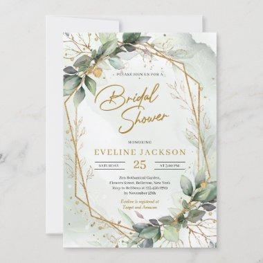 Boho greenery folaige faux gold geometric bridal Invitations