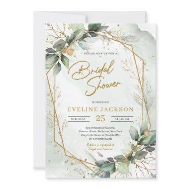 Boho greenery folaige faux gold geometric bridal Invitations