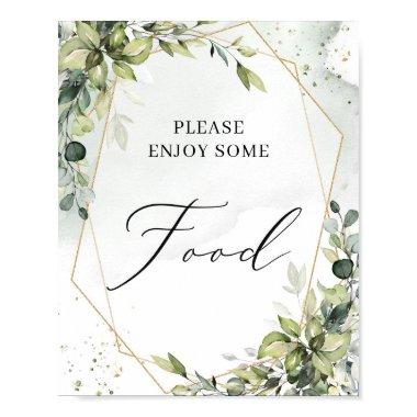 Boho greenery foliage gold geometric food sign