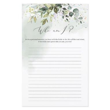 Boho greenery foliage Who Am I bridal shower game