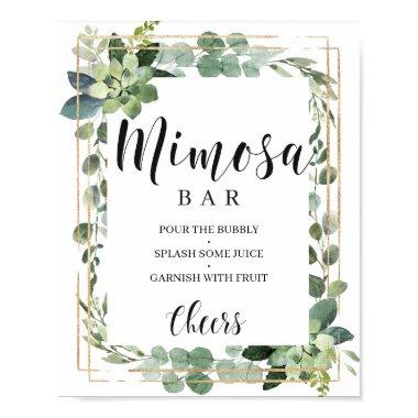 Boho greenery leaves succulent gold mimosa bar poster