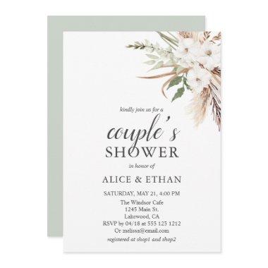 Boho Greenery Pampa Grass Couple Shower Invitations