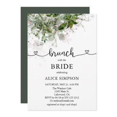 Boho Greenery Script Heart Brunch Bridal Shower Invitations