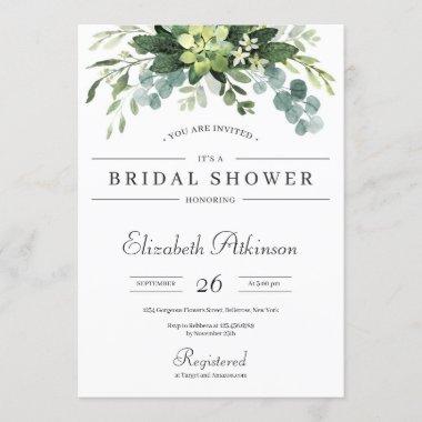 Boho greenery succulent floral eucalyptus bridal Invitations