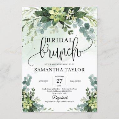 Boho greenery succulent foliage bridal brunch Invitations