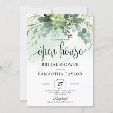 Boho Greenery Succulent Foliage Open House Bridal Invitations