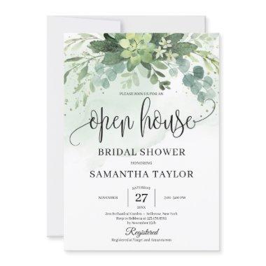 Boho Greenery Succulent Foliage Open House Bridal Invitations