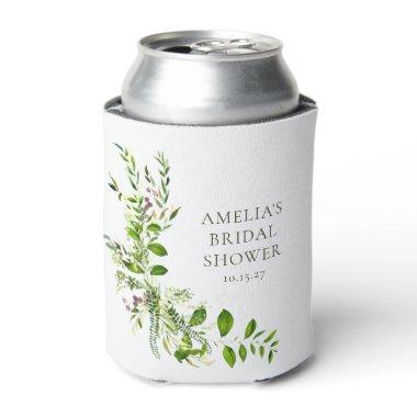 Boho Greenery Watercolor Floral Bridal Shower Can Cooler