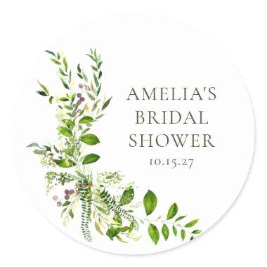 Boho Greenery Watercolor Floral  Classic Round Sticker