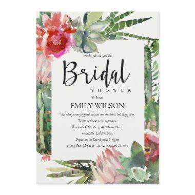 BOHO GREY PINK FLORAL CACTI FOLIAGE BRIDAL SHOWER Invitations