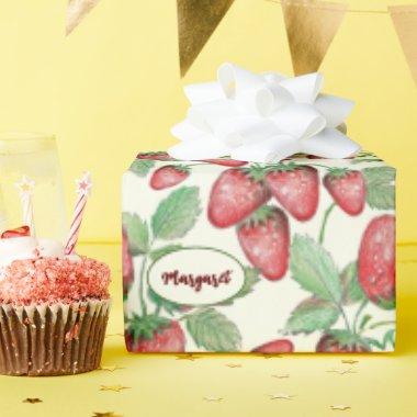 Boho Hand-Drawn Strawberry Pattern Personalized Wr Wrapping Paper