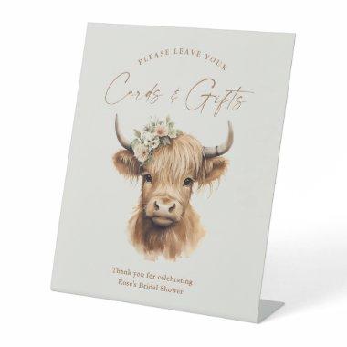 Boho Highland Cow Bridal Shower Invitations and Gifts Pedestal Sign