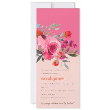 Boho Hot Pink Watercolor Floral Bridal Shower Invitations