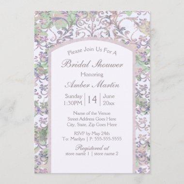 Boho Lavender Floral Damask Summer Bridal Shower Invitations