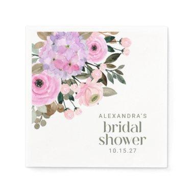 Boho Lavender Pink Floral Watercolor Bridal Shower Napkins