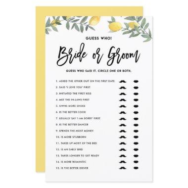 Boho Lemon He Said She Said Bridal Shower Game